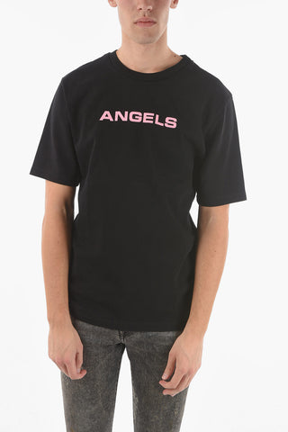 T-Shirt ANGELS a Tinta Unita con Stampa a Contrasto