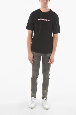 T-Shirt ANGELS a Tinta Unita con Stampa a Contrasto