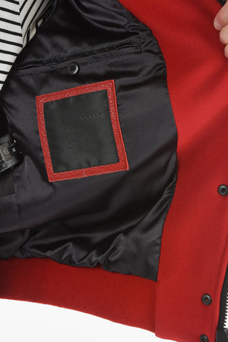 HOMME Bomber in Pelle e Tessuto Decorato con Strass