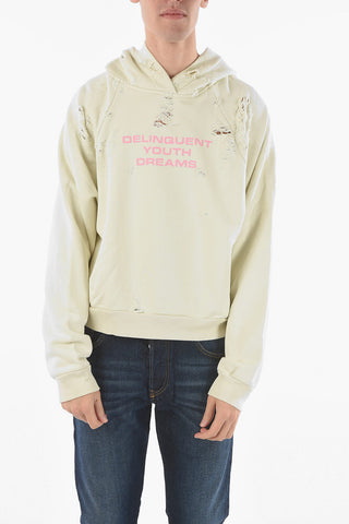Felpa Oversized Distressed con Cappuccio