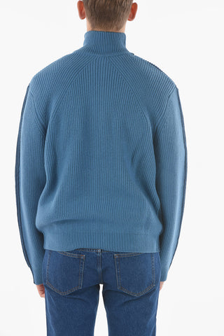 Two-Tone Wool Braided K-BOISE Sweater with Zip Closure