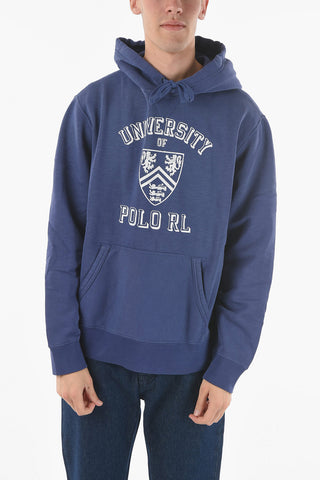 Fleeced Cotton GREENWICH Hooded Sweatshirt with Logo Print