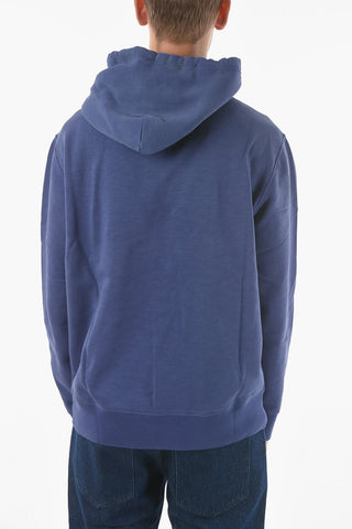 Fleeced Cotton GREENWICH Hooded Sweatshirt with Logo Print