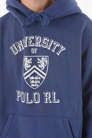 Fleeced Cotton GREENWICH Hooded Sweatshirt with Logo Print