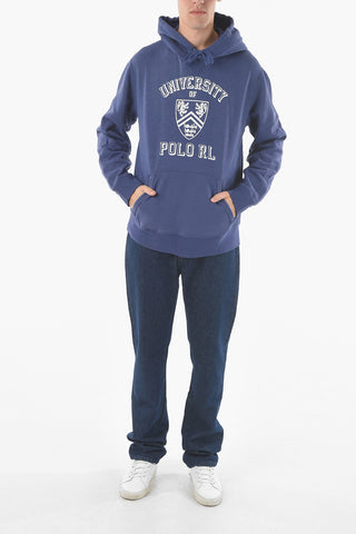 Fleeced Cotton GREENWICH Hooded Sweatshirt with Logo Print