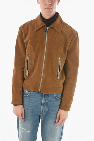 Suede Leather Zip-up Jacket with Zipped Pockets