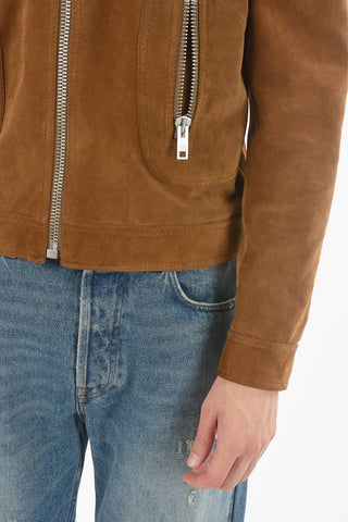 Suede Leather Zip-up Jacket with Zipped Pockets