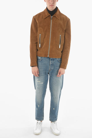 Suede Leather Zip-up Jacket with Zipped Pockets