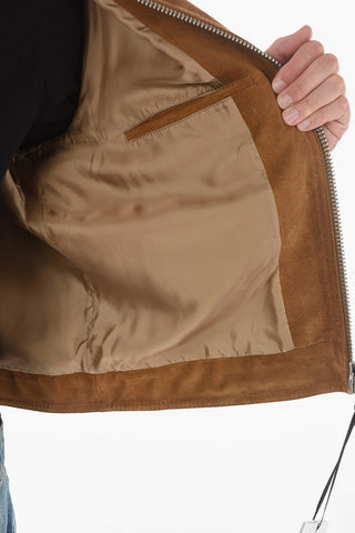 Suede Leather Zip-up Jacket with Zipped Pockets