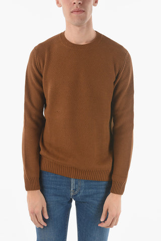 Crew Neck Honeycomb Cotton and Silk Sweater