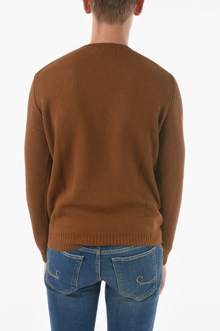 Crew Neck Honeycomb Cotton and Silk Sweater