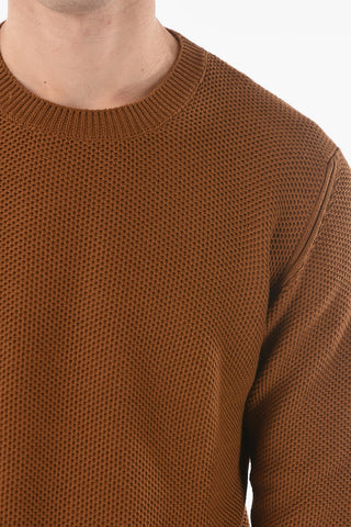 Crew Neck Honeycomb Cotton and Silk Sweater