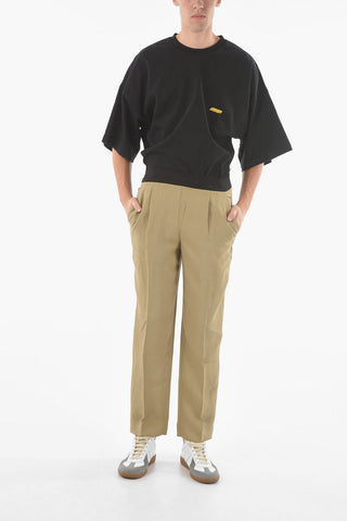 Pantaloni Chino in Viscosa a Una Pince con Elastico Logato in Vita