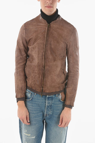 Visible Seams Raw Cut Leather Bomber