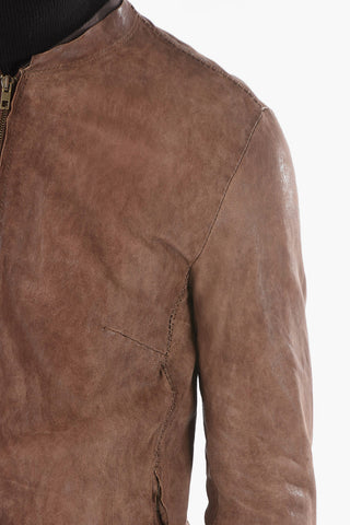 Visible Seams Raw Cut Leather Bomber