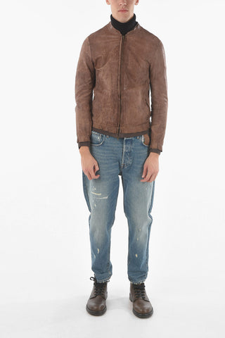Visible Seams Raw Cut Leather Bomber