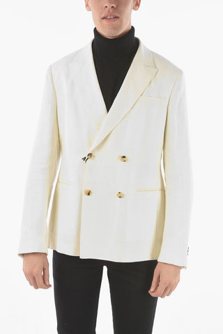 ZZEGNA Blazer Doppiopetto in Misto Lino con Rever a Lancia