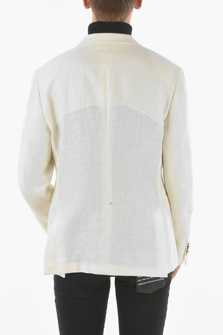 ZZEGNA Blazer Doppiopetto in Misto Lino con Rever a Lancia
