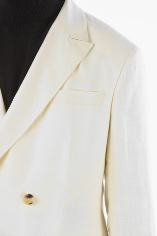 ZZEGNA Blazer Doppiopetto in Misto Lino con Rever a Lancia