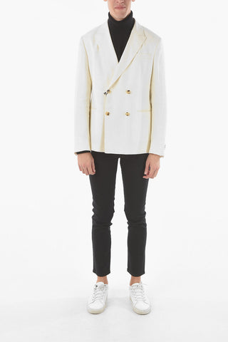ZZEGNA Blazer Doppiopetto in Misto Lino con Rever a Lancia