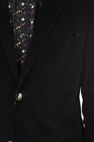 Blazer Foderato in Velour a Coste con Bottoni Logati
