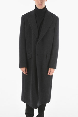 Virgin Wool Tailored Coat with Peak Lapel