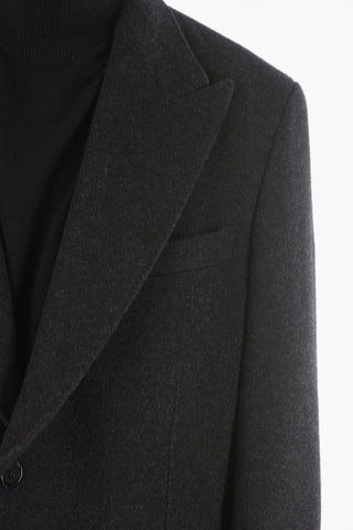 Virgin Wool Tailored Coat with Peak Lapel