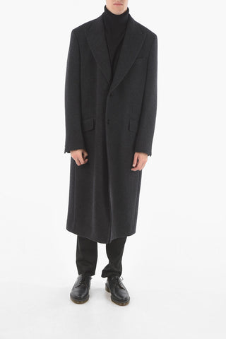 Virgin Wool Tailored Coat with Peak Lapel