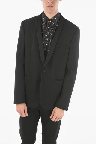 Virgin Wool one-button Blazer with Satin Shawl Lapel