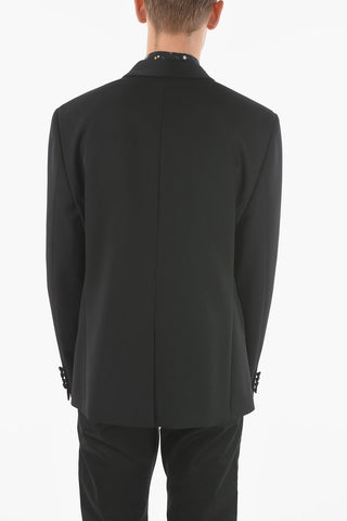Virgin Wool one-button Blazer with Satin Shawl Lapel