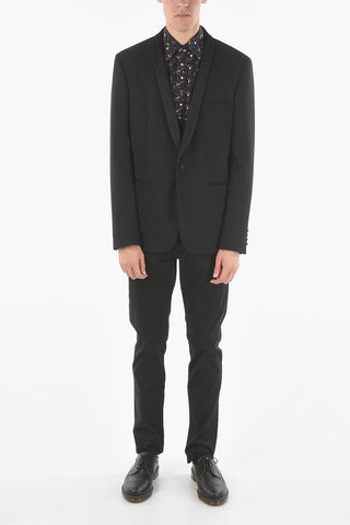 Virgin Wool one-button Blazer with Satin Shawl Lapel