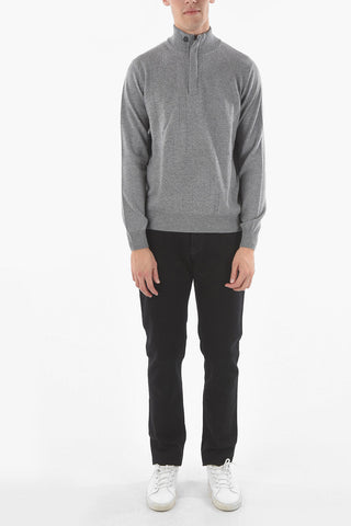 Mock Neck Half Zipped Cashmere Blend Sweater