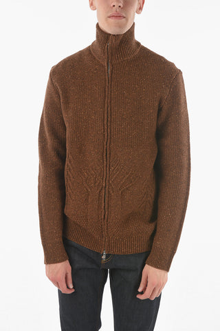Braided Cable-knit Wool-blend Zip-up Sweater