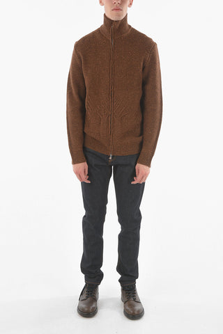 Braided Cable-knit Wool-blend Zip-up Sweater