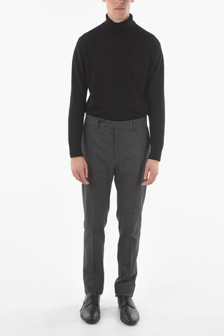 Hidden Fastening Straight Fit Wool Blend Pants