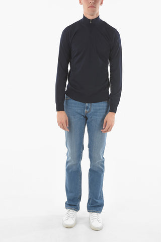 Mock Neck Half Zipped Virgin Wool Sweater