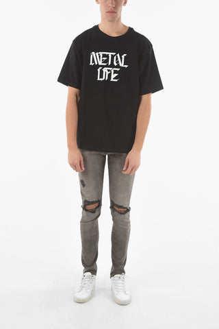 Contrasting Printed Crew-neck METAL T-Shirt