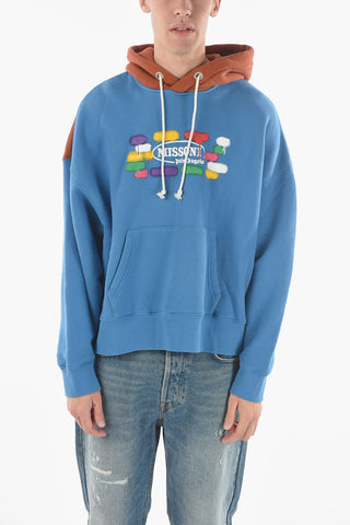 MISSON Color-blocked Hooded Sweatshirt with Spray-effect Print