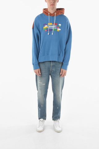 MISSON Color-blocked Hooded Sweatshirt with Spray-effect Print