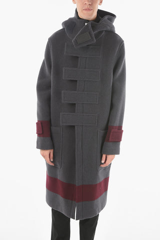 Virgin Wool Hooded Duffel Coat with Contrasting Bands