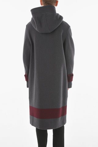 Virgin Wool Hooded Duffel Coat with Contrasting Bands