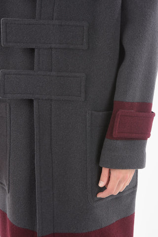 Virgin Wool Hooded Duffel Coat with Contrasting Bands