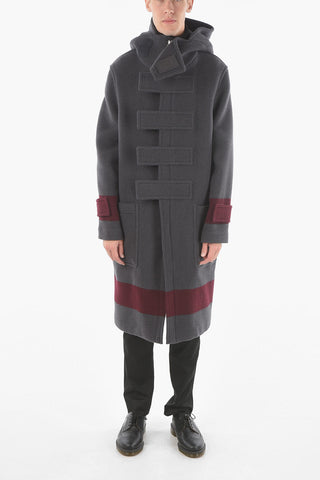 Virgin Wool Hooded Duffel Coat with Contrasting Bands