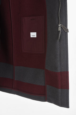 Virgin Wool Hooded Duffel Coat with Contrasting Bands