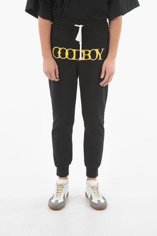 Low-crotch Joggers with Lettering Print