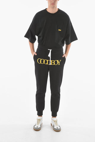 Low-crotch Joggers with Lettering Print