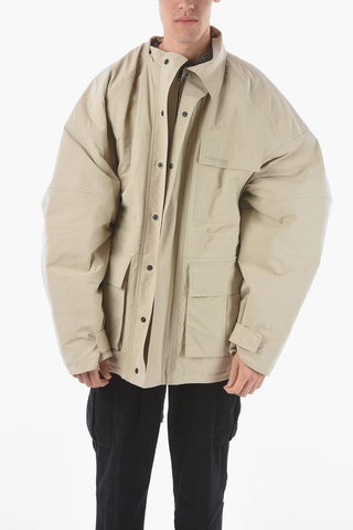Tech Fabric Quilted Parka with Cargo Pockets