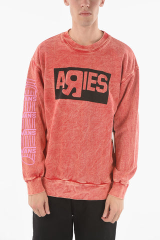 ARIES Brushed Cotton Crewneck Sweatshirt with Logo Print
