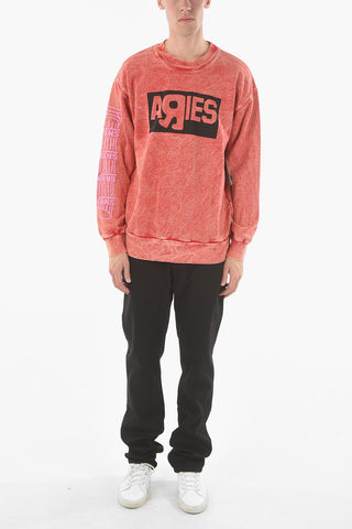 ARIES Brushed Cotton Crewneck Sweatshirt with Logo Print