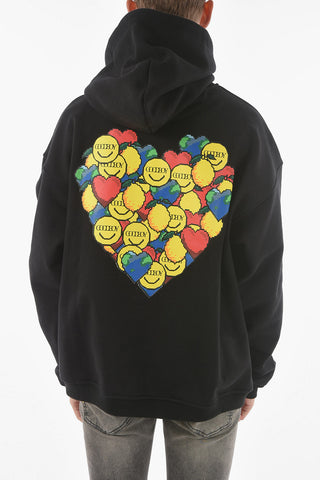 Brushed Cotton Oversized Hooded Sweatshirt with Graphic Heart Print